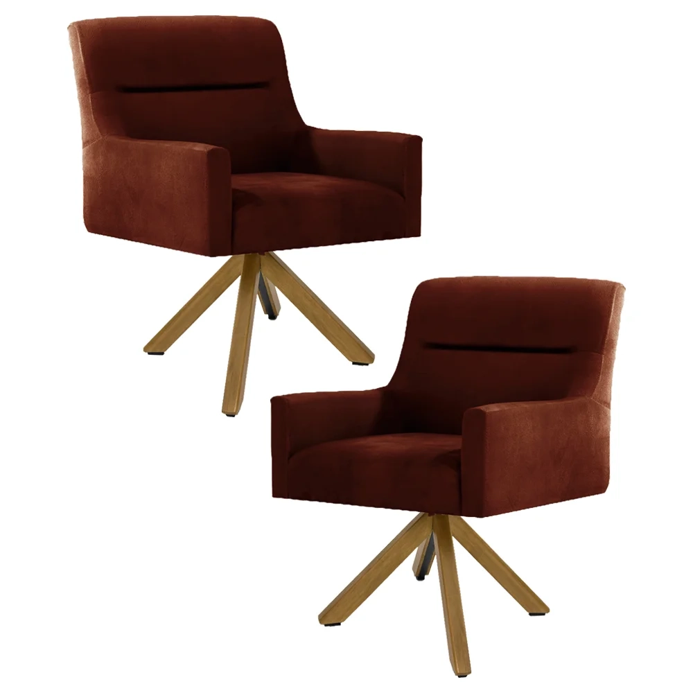 Kit 2 Poltronas Decorativas Giratórias Base Giromad Madeira Angel Veludo C-417 Malbec - Domi