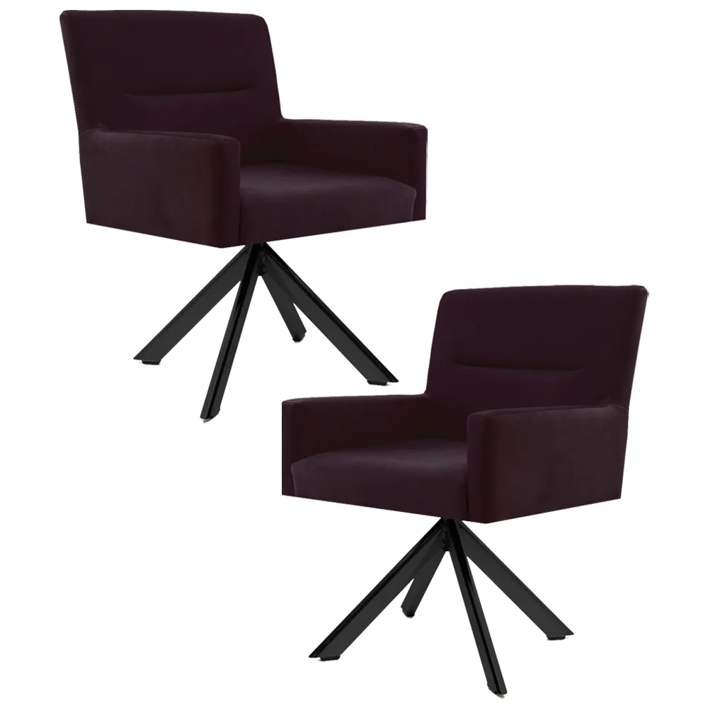 Kit 2 Poltronas Decorativas Giratórias Base Eiffel Preto Angel Veludo C-292 Uva - Domi