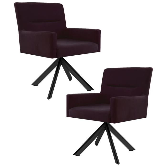 Kit 2 Poltronas Decorativas Giratórias Base Eiffel Preto Angel Veludo C-292 Uva - Domi