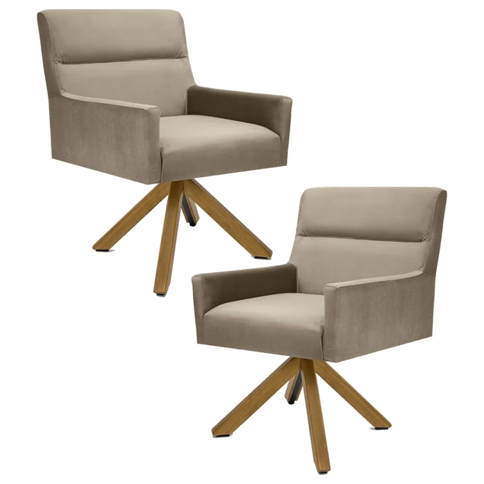 Kit 2 Poltronas Decorativas Giratórias Base Giromad Madeira Angel Veludo C-68 Marrom Claro - Domi