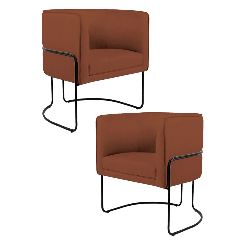Kit 2 Poltronas Decorativas Base Aço Betina B-355 Linho Laranja - Domi
