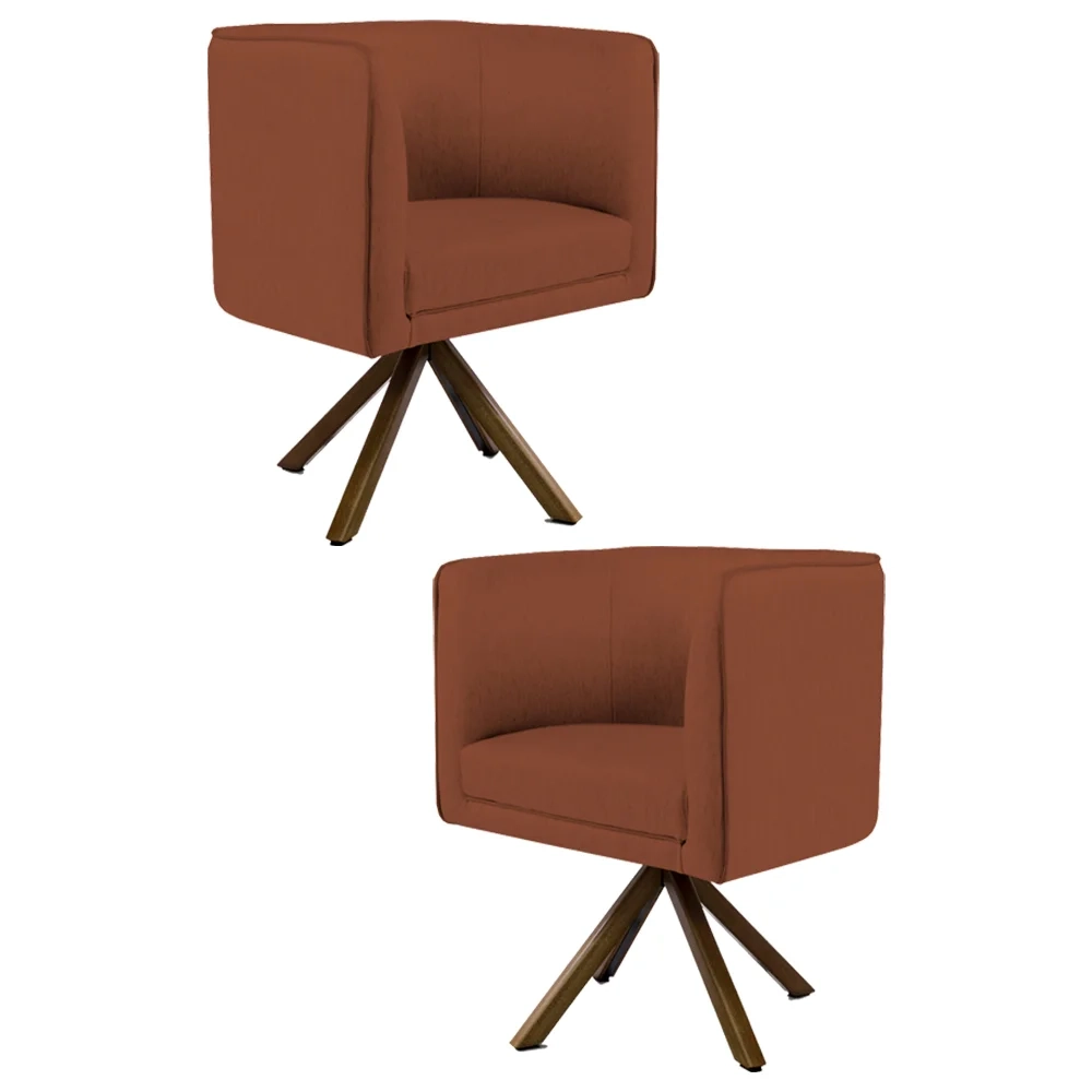 Kit 2 Poltronas Decorativas Base Giromad Madeira Betina B-335 Linho Laranja - Domi