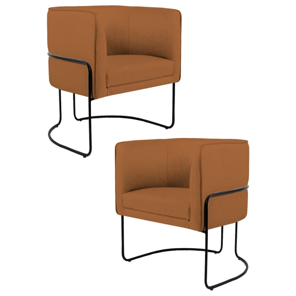 Kit 2 Poltronas Decorativas Base Aço Betina C-262 Veludo Telha - Domi