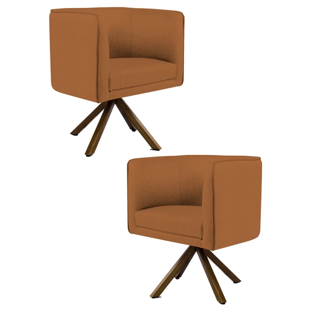 Kit 2 Poltronas Decorativas Base Giromad Madeira Betina C-262 Veludo Telha - Domi