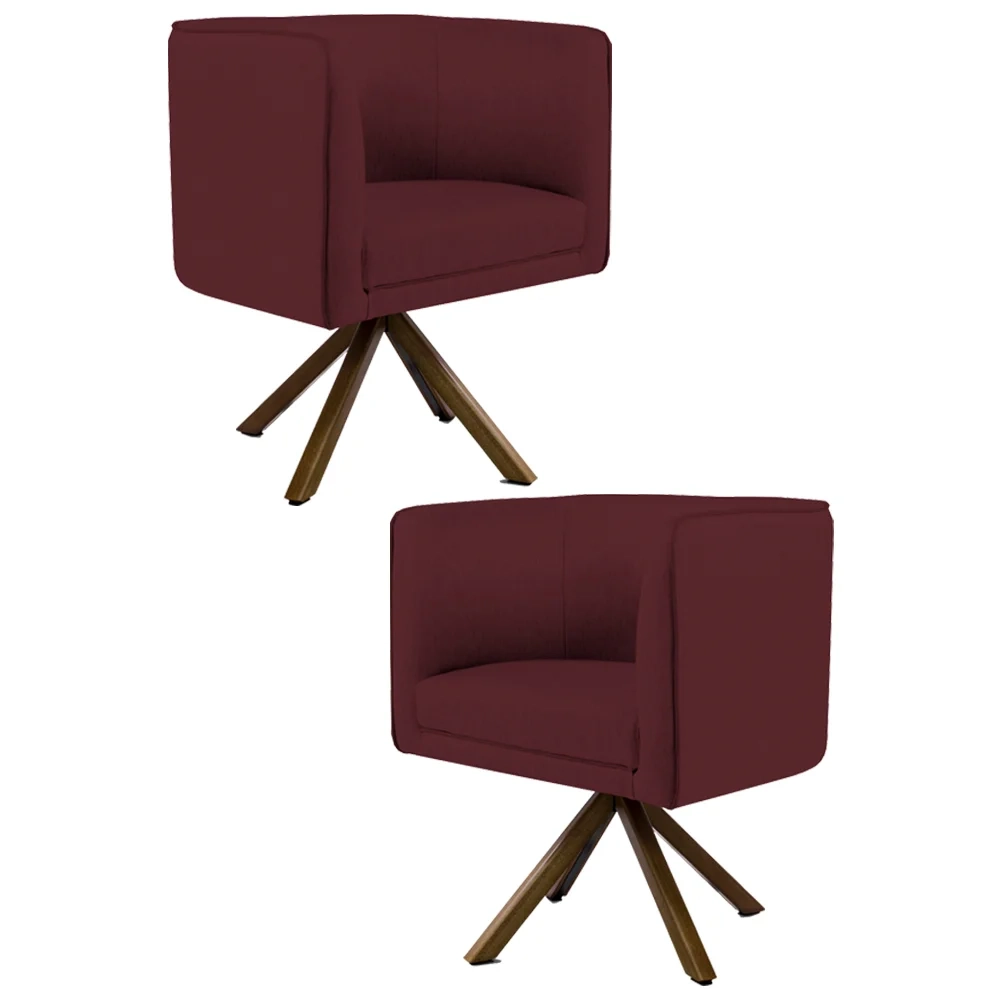 Kit 2 Poltronas Decorativas Base Giromad Madeira Betina C-278 Veludo Marsala - Domi