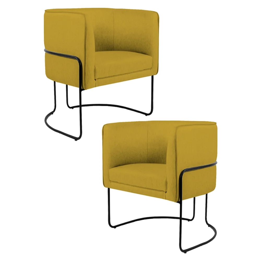 Kit 2 Poltronas Decorativas Base Aço Betina C-279 Veludo Mostarda - Domi