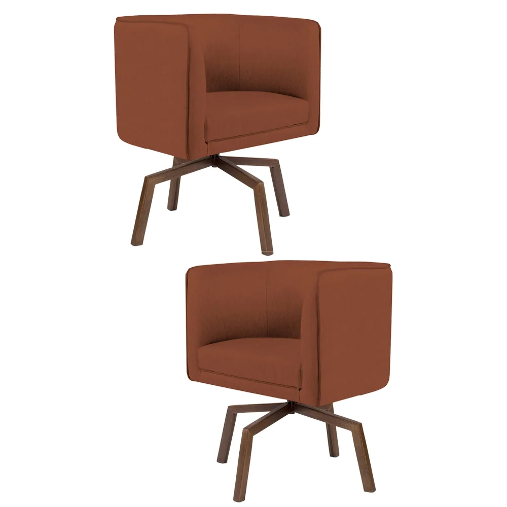 Kit 2 Poltronas Decorativas Base Ka Madeira Betina B-355 Linho Laranja - Domi