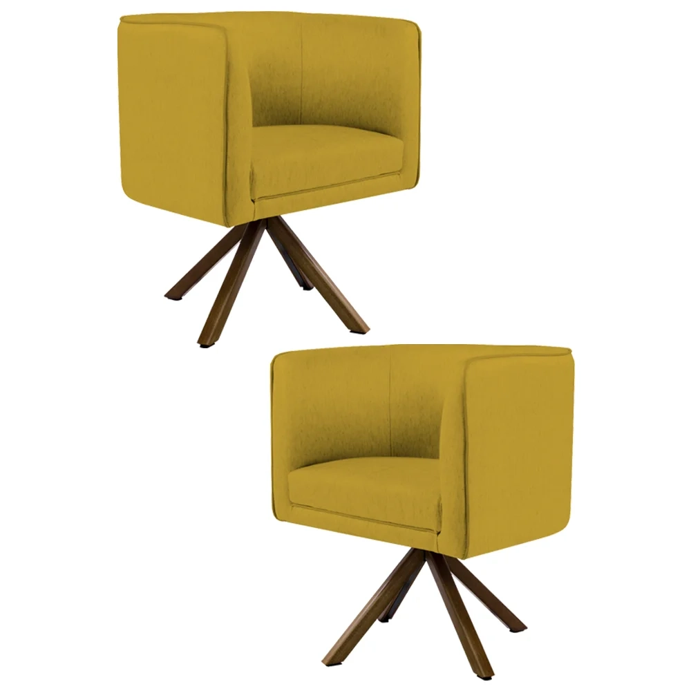 Kit 2 Poltronas Decorativas Base Giromad Madeira Betina C-279 Veludo Mostarda - Domi