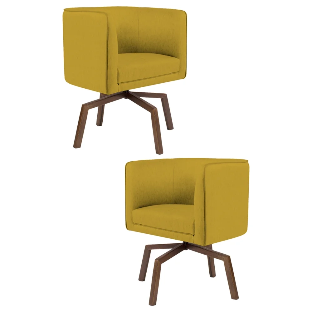 Kit 2 Poltronas Decorativas Base Ka Madeira Betina C-279 Veludo Mostarda - Domi