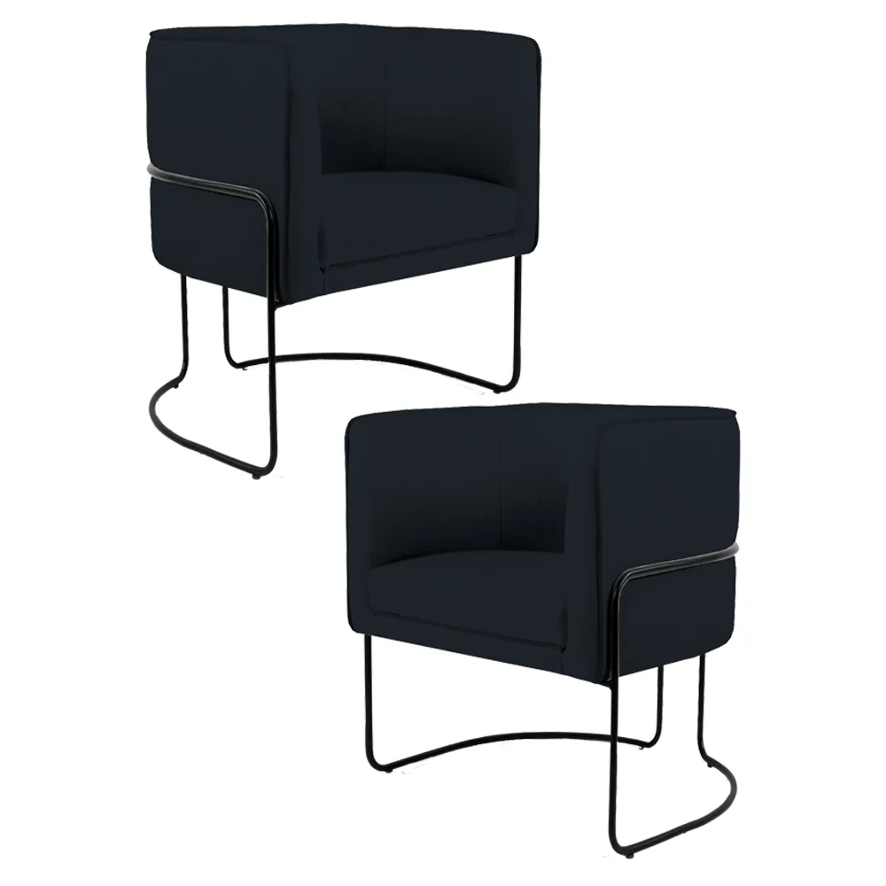 Kit 2 Poltronas Decorativas Base Aço Betina C-300 Veludo Preto - Domi