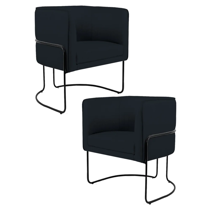 Kit 2 Poltronas Decorativas Base Aço Betina C-300 Veludo Preto - Domi