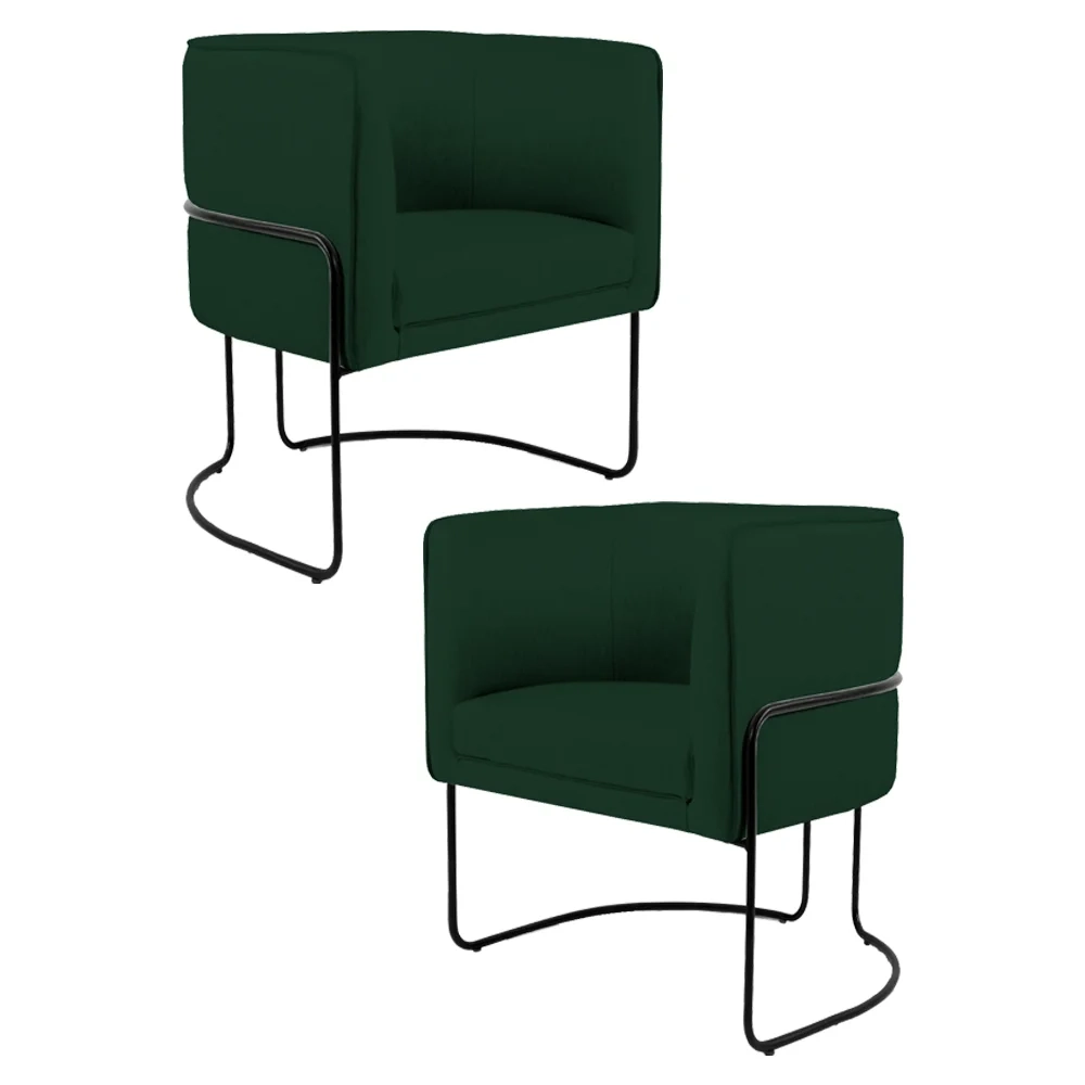 Kit 2 Poltronas Decorativas Base Aço Betina C-303 Veludo Verde Musgo - Domi