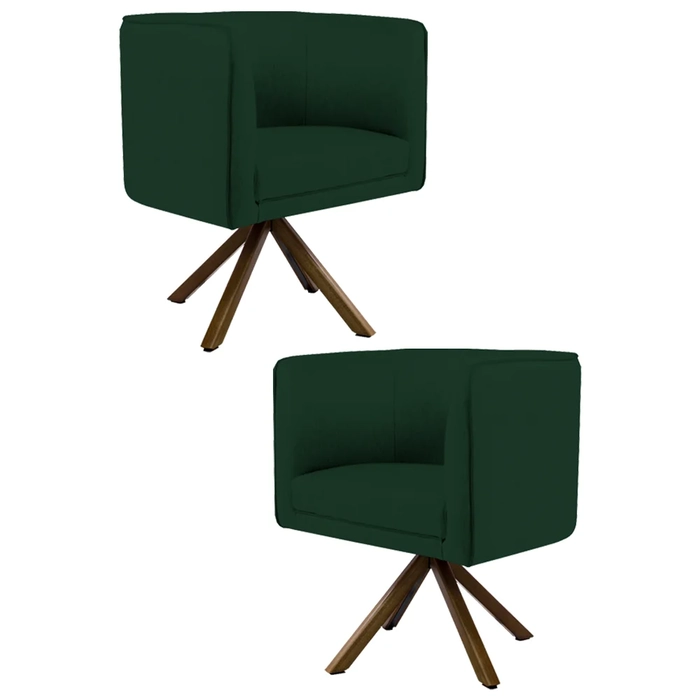 Kit 2 Poltronas Decorativas Base Giromad Madeira Betina C-303 Veludo Verde Musgo - Domi