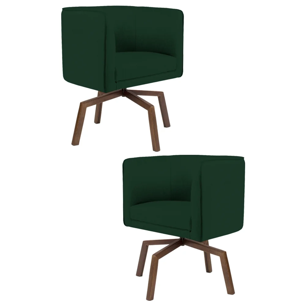 Kit 2 Poltronas Decorativas Base Ka Madeira Betina C-303 Veludo Verde Musgo - Domi