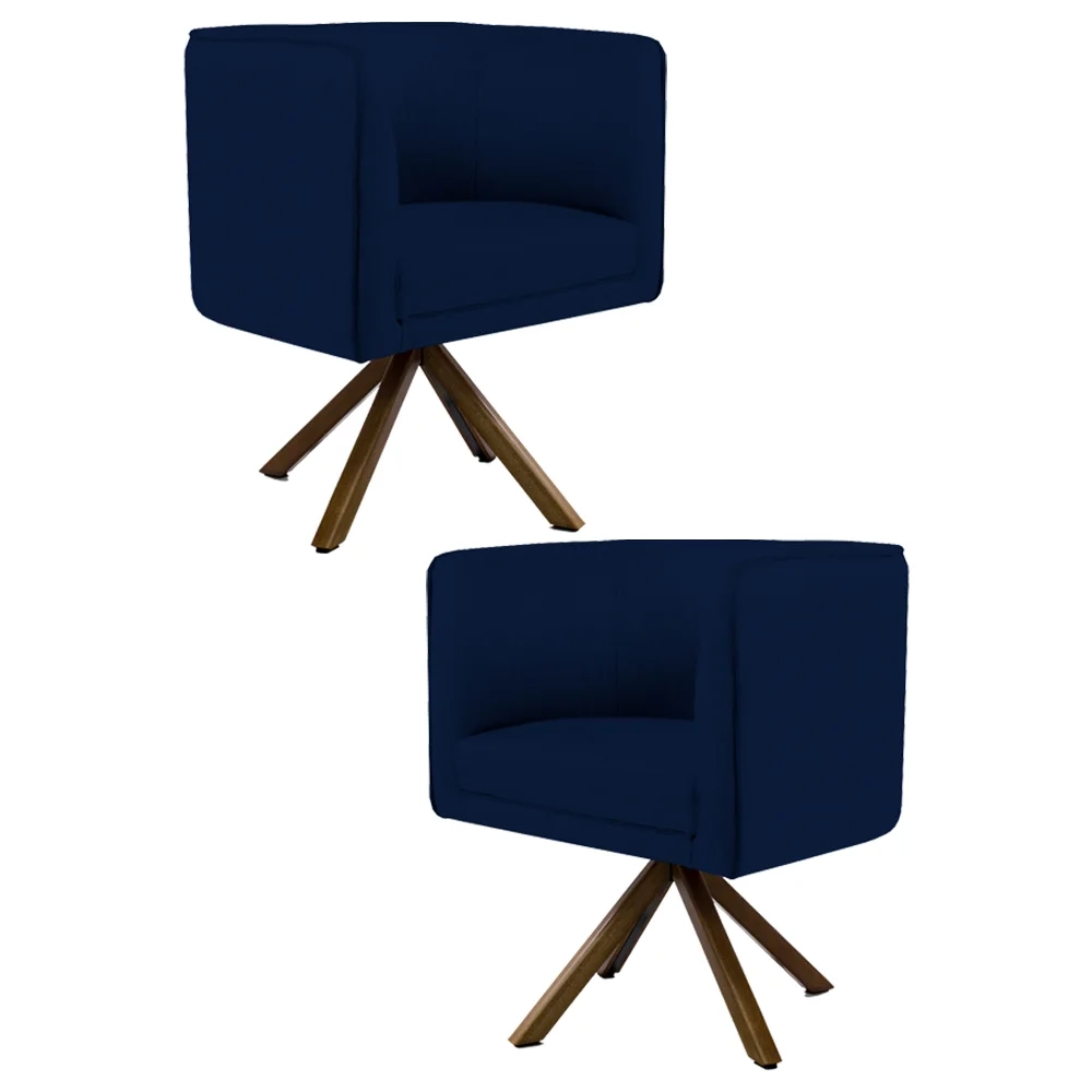 Kit 2 Poltronas Decorativas Base Giromad Madeira Betina C-304 Veludo Azul Marinho - Domi