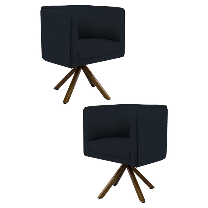 Kit 2 Poltronas Decorativas Base Giromad Madeira Betina C-300 Veludo Preto - Domi