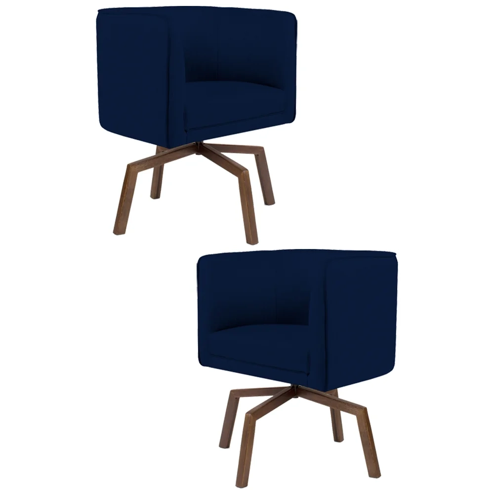 Kit 2 Poltronas Decorativas Base Ka Madeira Betina C-304 Veludo Azul Marinho - Domi
