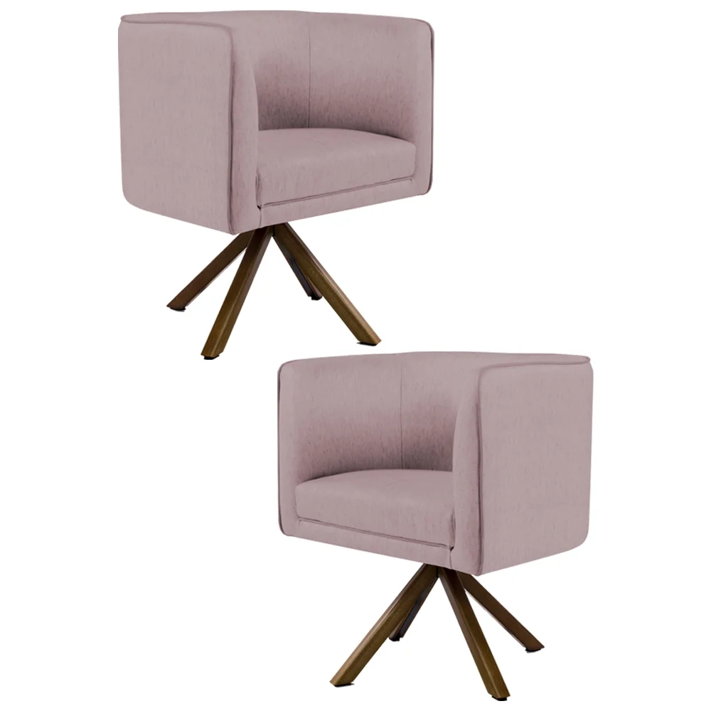 Kit 2 Poltronas Decorativas Base Giromad Madeira Betina C-305 Veludo Rosê - Domi