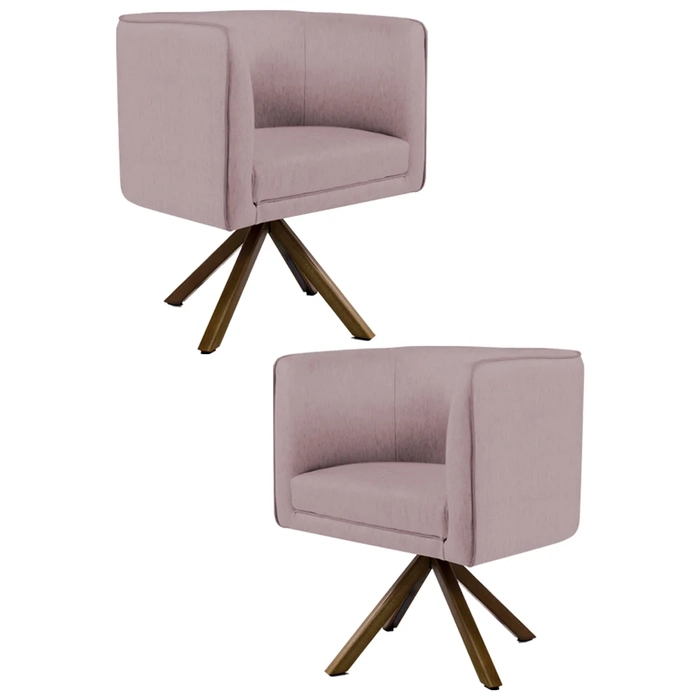 Kit 2 Poltronas Decorativas Base Giromad Madeira Betina C-305 Veludo Rosê - Domi
