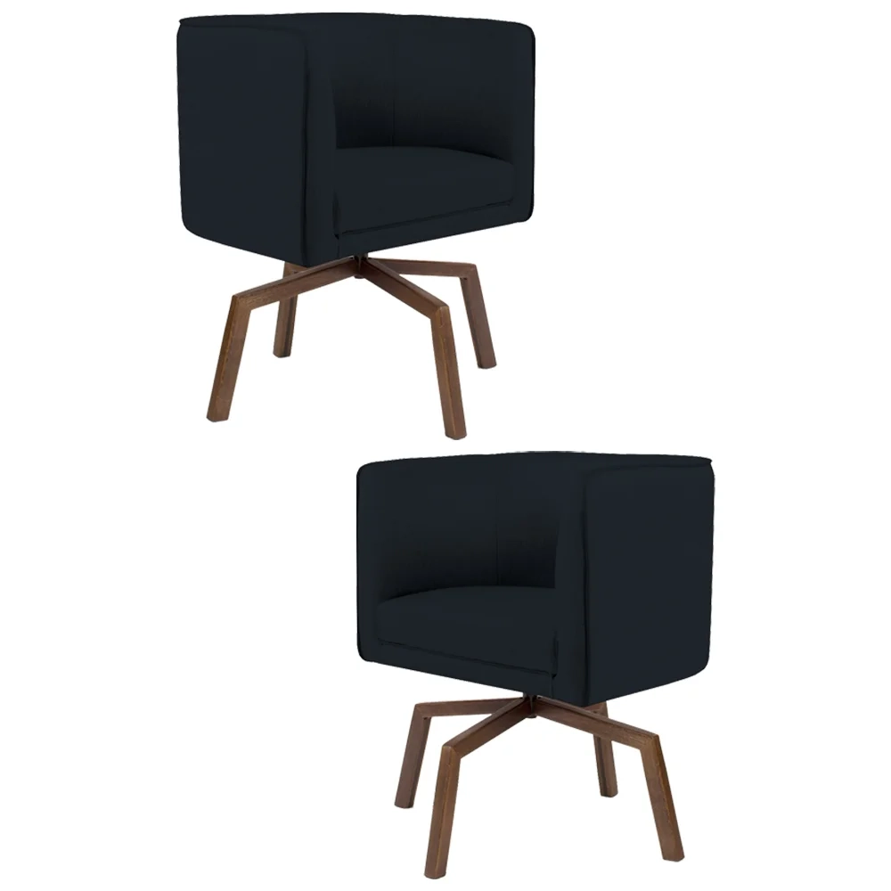 Kit 2 Poltronas Decorativas Base Ka Madeira Betina C-300 Veludo Preto - Domi