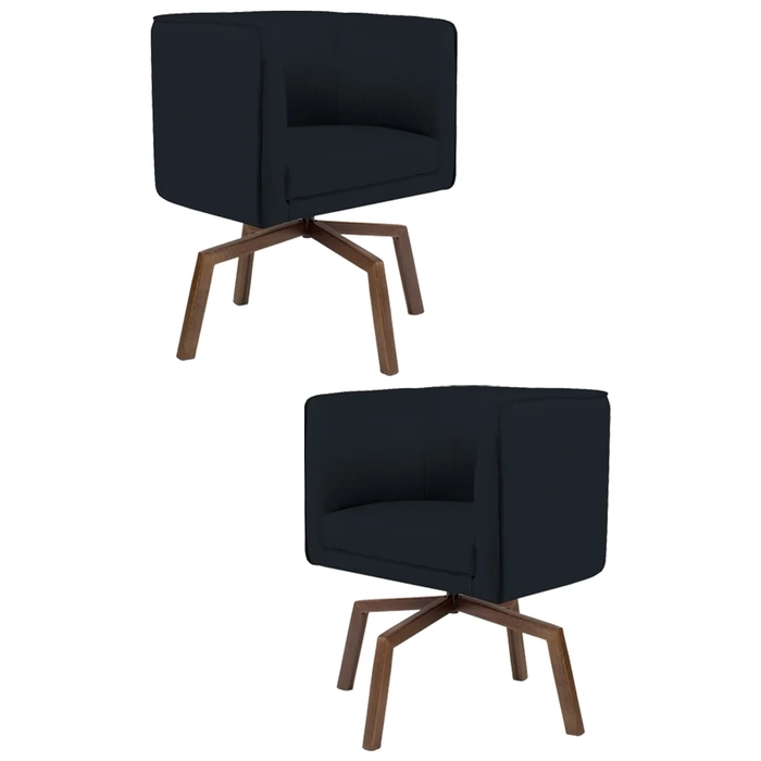 Kit 2 Poltronas Decorativas Base Ka Madeira Betina C-300 Veludo Preto - Domi