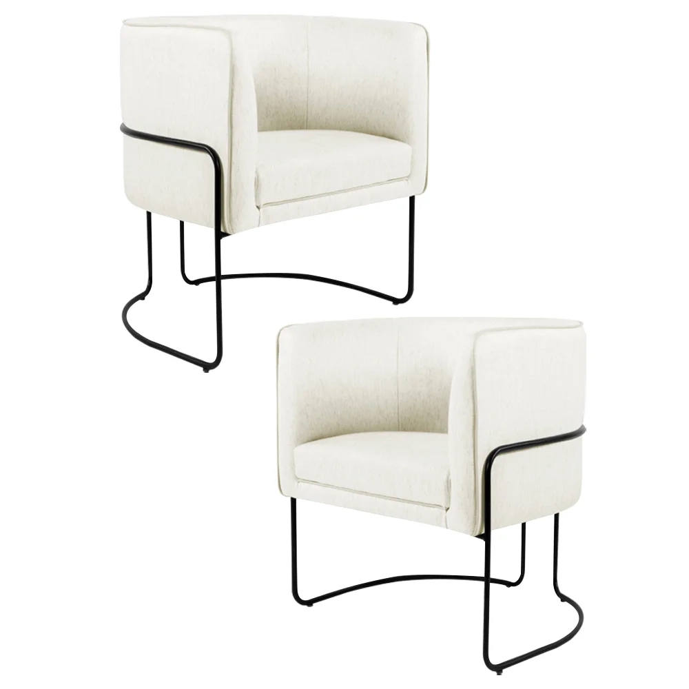 Kit 2 Poltronas Decorativas Base Aço Betina C-309 Veludo Bege - Domi