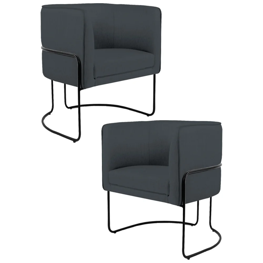 Kit 2 Poltronas Decorativas Base Aço Betina C-317 Veludo Cinza - Domi