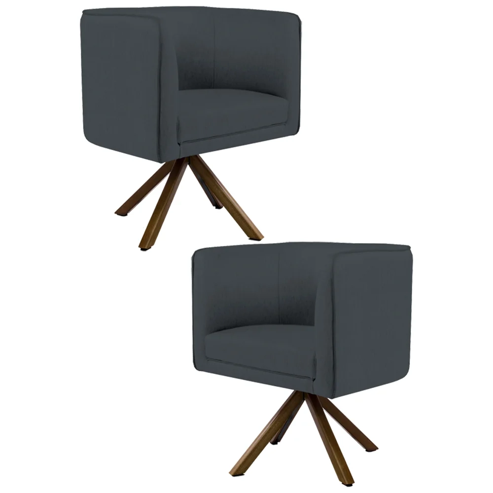 Kit 2 Poltronas Decorativas Base Giromad Madeira Betina C-317 Veludo Cinza - Domi