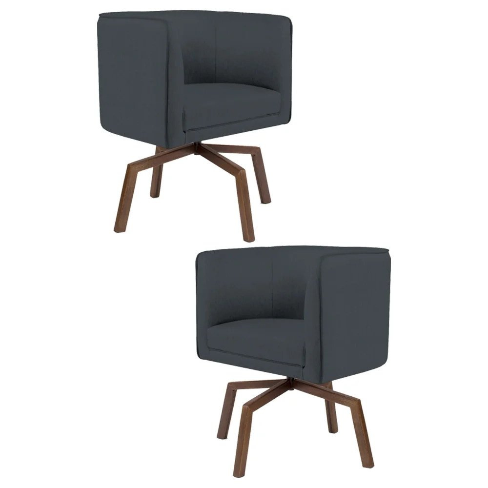 Kit 2 Poltronas Decorativas Base Ka Madeira Betina C-317 Veludo Cinza - Domi