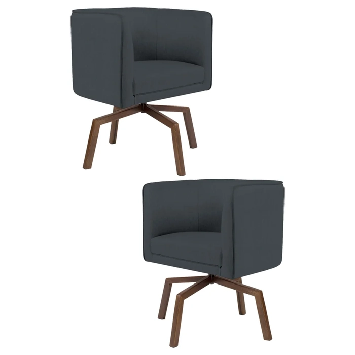 Kit 2 Poltronas Decorativas Base Ka Madeira Betina C-317 Veludo Cinza - Domi