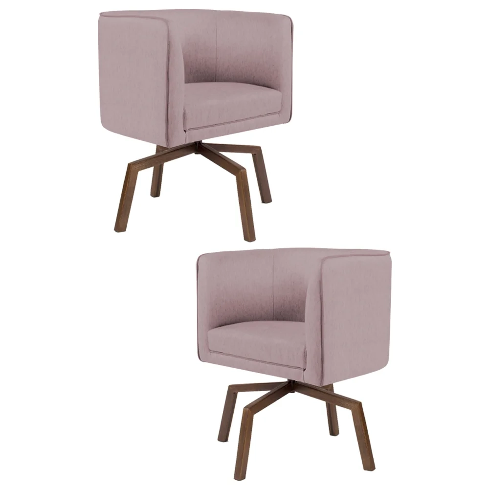 Kit 2 Poltronas Decorativas Base Ka Madeira Betina C-305 Veludo Rosê - Domi