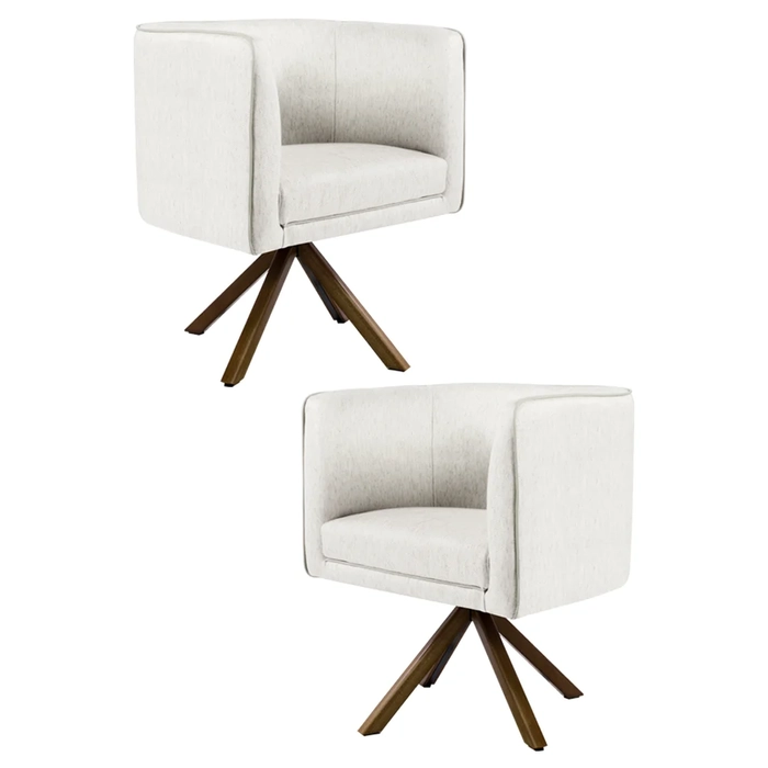 Kit 2 Poltronas Decorativas Base Giromad Madeira Betina C-443 Linho Bege - Domi