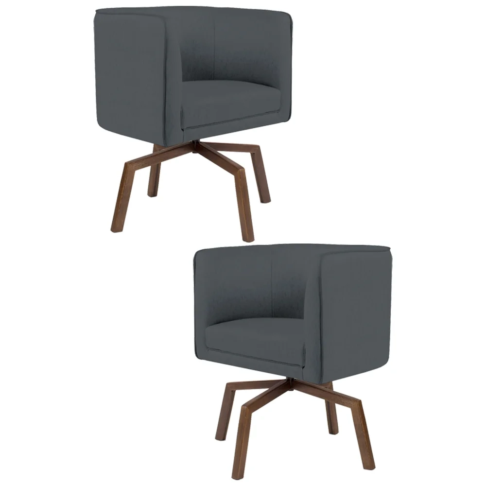 Kit 2 Poltronas Decorativas Base Ka Madeira Betina C-03 Corano Cinza - Domi