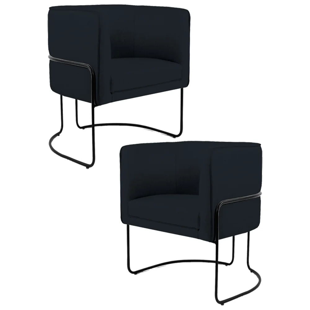 Kit 2 Poltronas Decorativas Base Aço Betina C-05 Sintético Preto - Domi