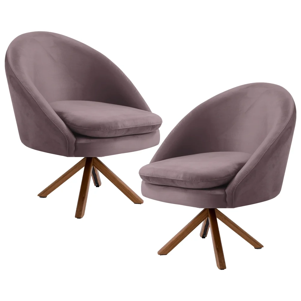Kit 2 Poltronas Decorativas Giratórias Base Giromad Madeira Rafa C-305 Veludo Rosê - Domi