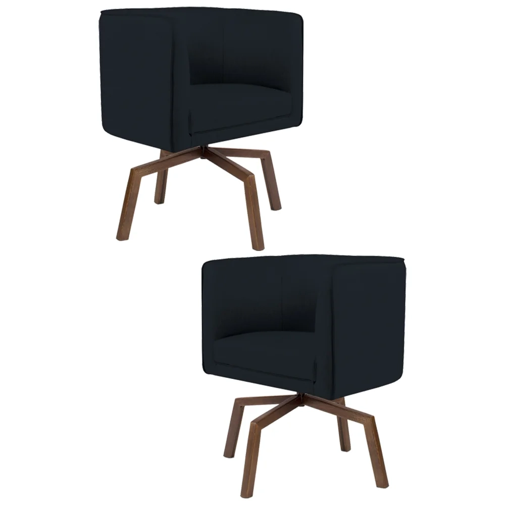 Kit 2 Poltronas Decorativas Base Ka Madeira Betina C-05 Corano Preto - Domi