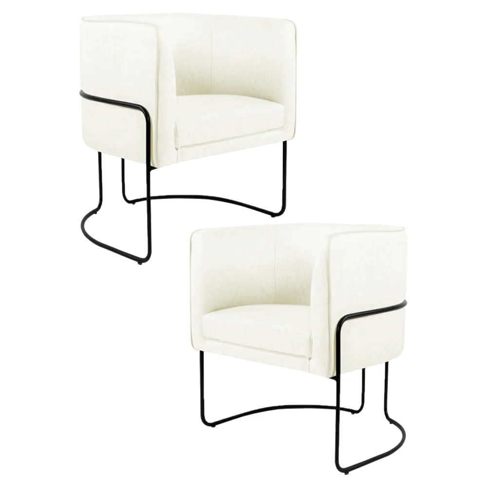Kit 2 Poltronas Decorativas Base Aço Betina C-26 Sintético Bege - Domi