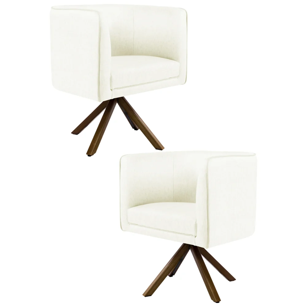 Kit 2 Poltronas Decorativas Base Giromad Madeira Betina C-26 Corano Bege - Domi