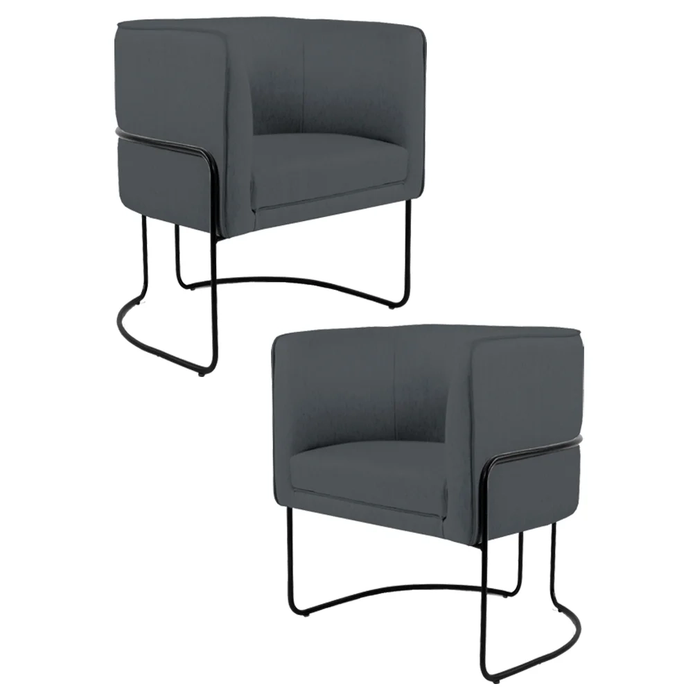 Kit 2 Poltronas Decorativas Base Aço Betina C-03 Sintético Cinza - Domi