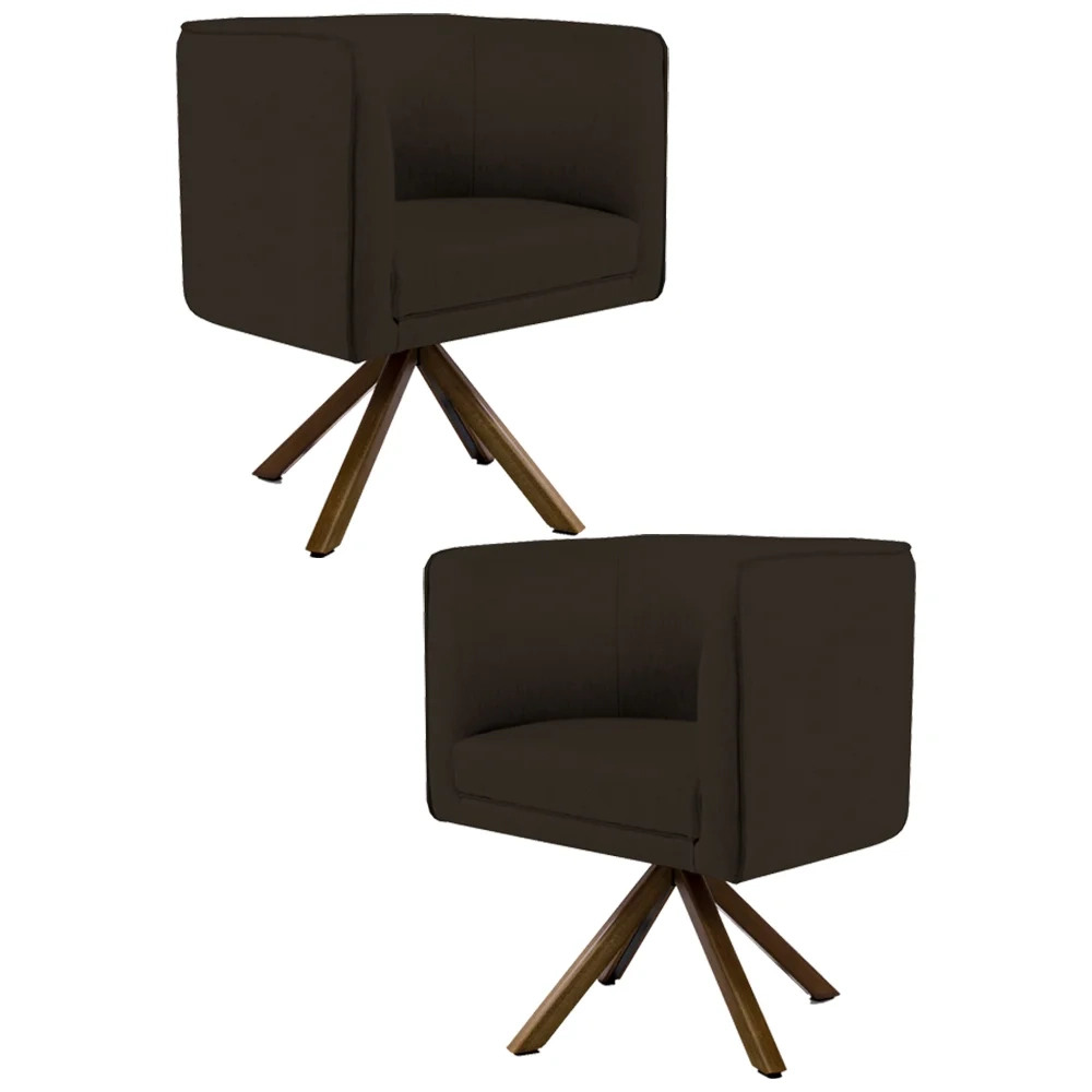 Kit 2 Poltronas Decorativas Base Giromad Madeira Betina C-34 Corano Marrom - Domi