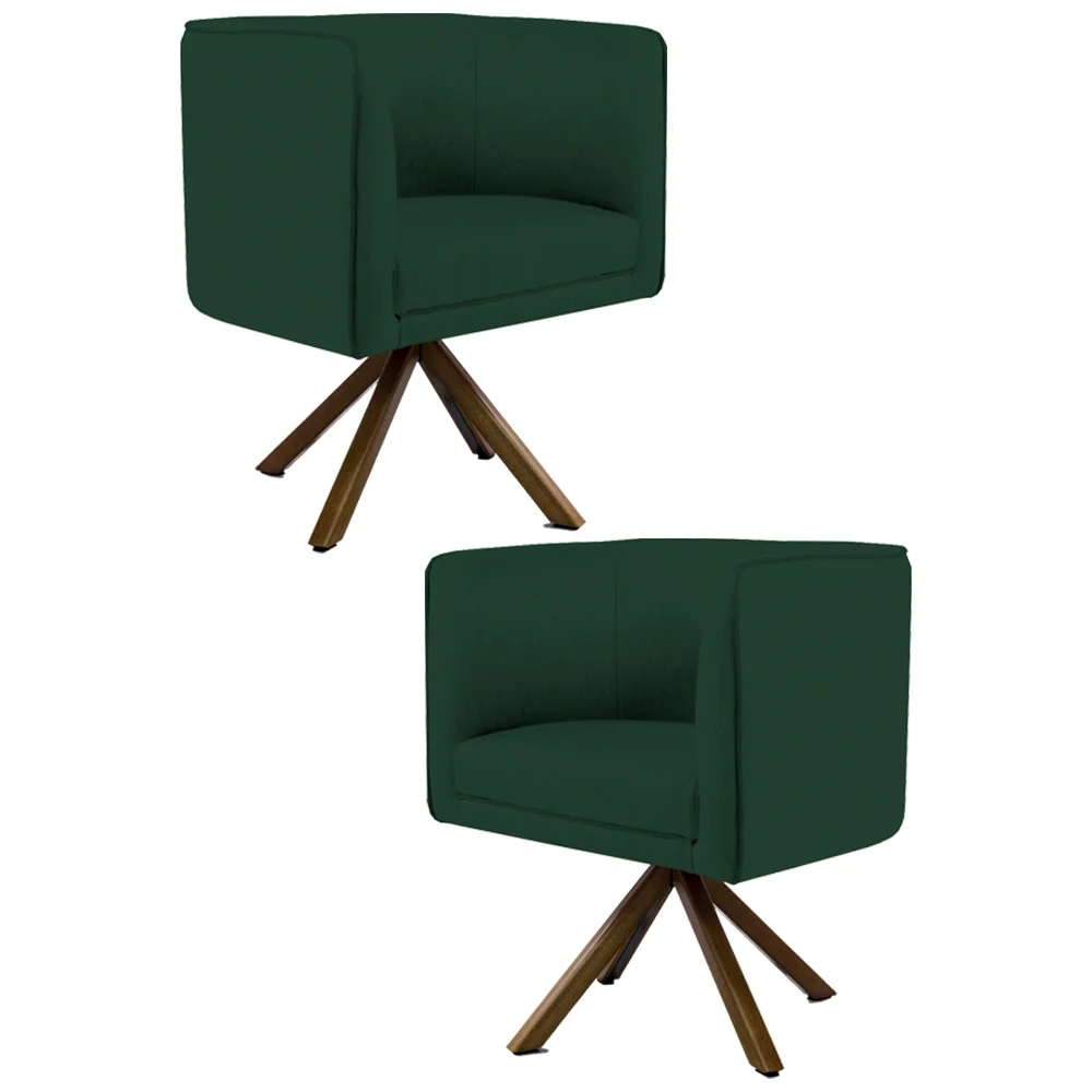 Kit 2 Poltronas Decorativas Base Giromad Madeira Betina C-117 Linho Verde Musgo - Domi