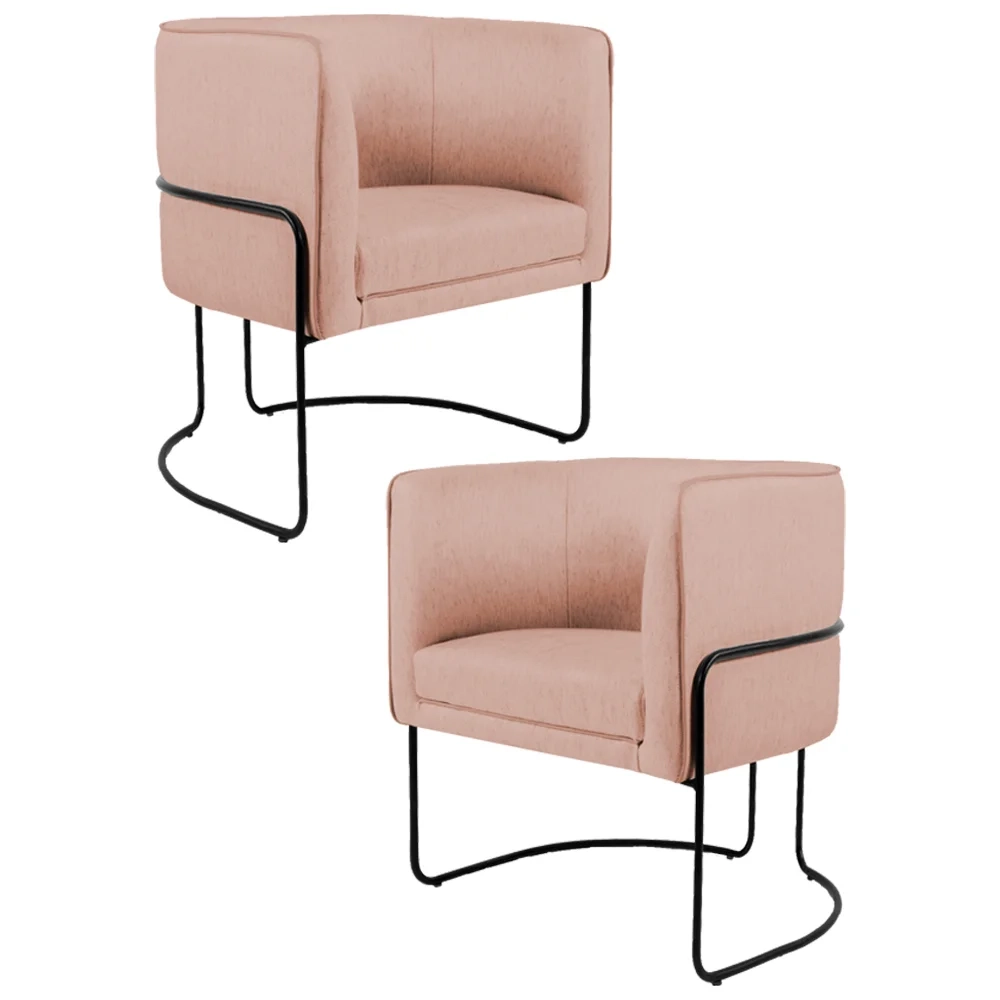 Kit 2 Poltronas Decorativas Base Aço Betina C-105 Linho Rosê - Domi