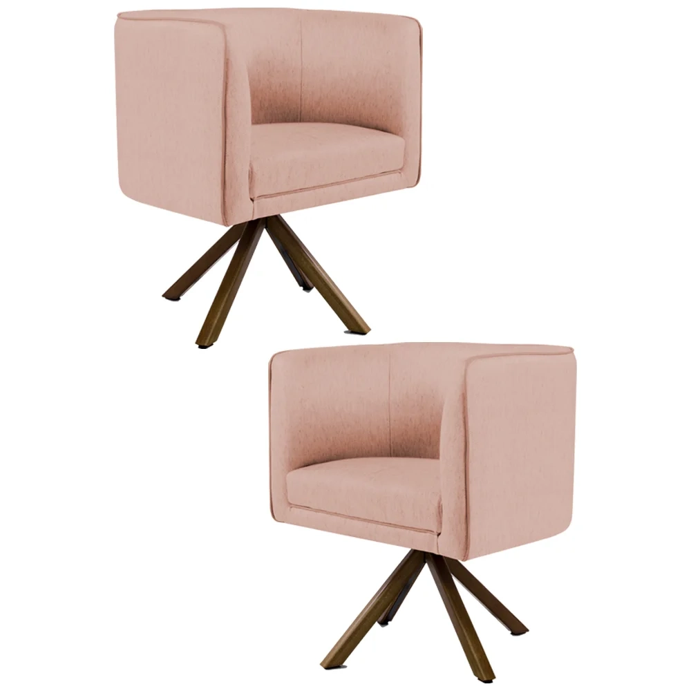 Kit 2 Poltronas Decorativas Base Giromad Madeira Betina C-105 Linho Rosê - Domi