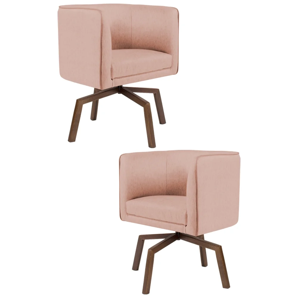 Kit 2 Poltronas Decorativas Base Ka Madeira Betina C-105 Linho Rosê - Domi
