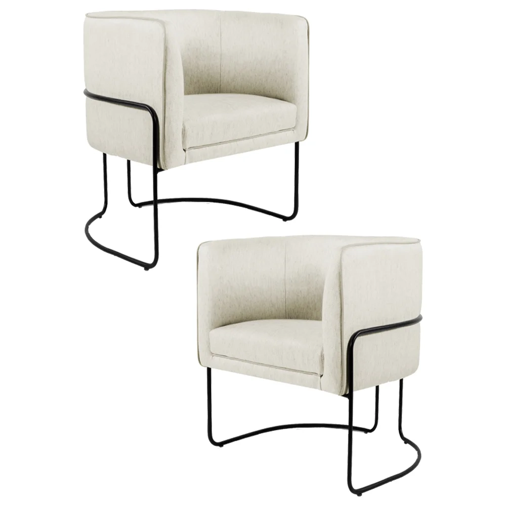 Kit 2 Poltronas Decorativas Base Aço Betina C-107 Linho Cru - Domi