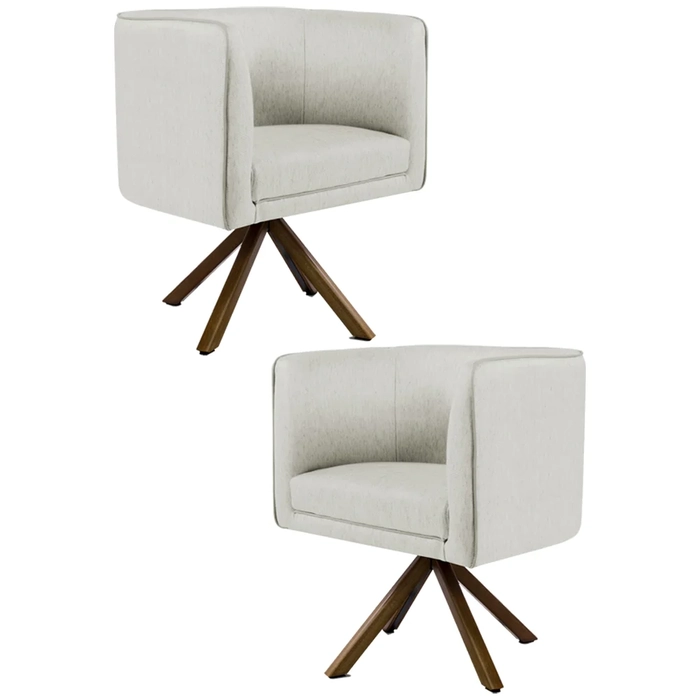 Kit 2 Poltronas Decorativas Base Giromad Madeira Betina C-107 Linho Cru - Domi