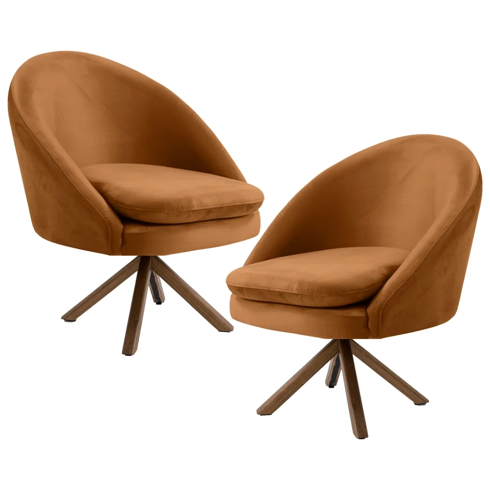 Kit 2 Poltronas Decorativas Giratórias Base Giromad Madeira Rafa C-262 Veludo Telha - Domi