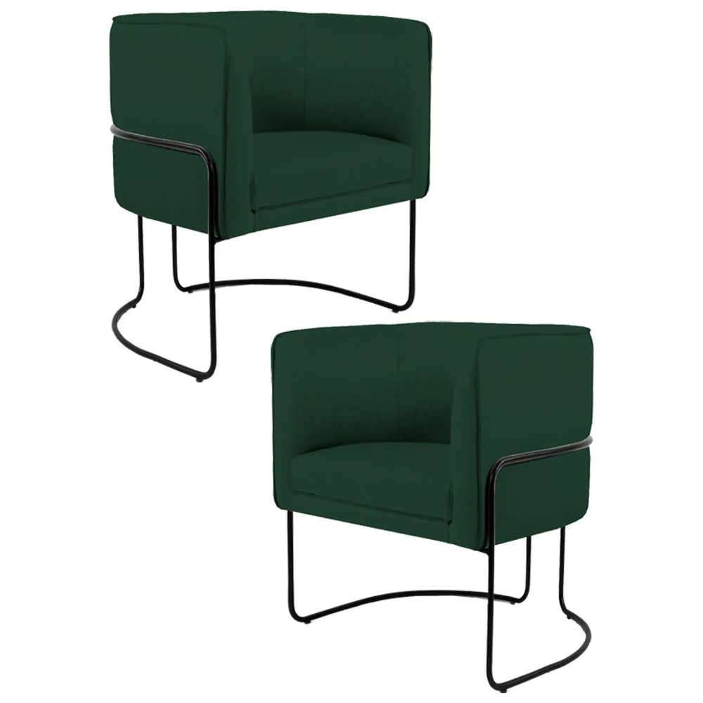 Kit 2 Poltronas Decorativas Base Aço Betina C-117 Linho Verde Musgo - Domi