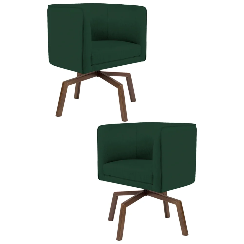Kit 2 Poltronas Decorativas Base Ka Madeira Betina C-117 Linho Verde Musgo - Domi