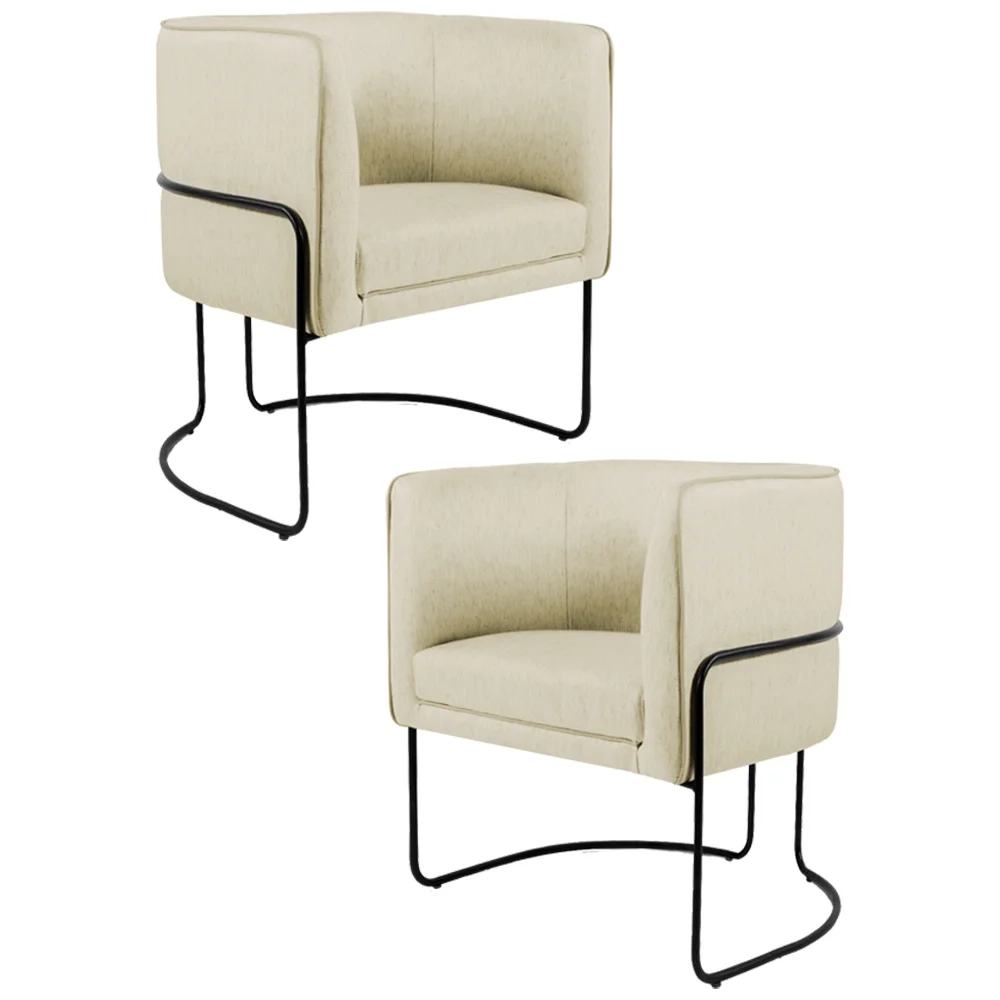 Kit 2 Poltronas Decorativas Base Aço Betina C-129 Linho Bege - Domi
